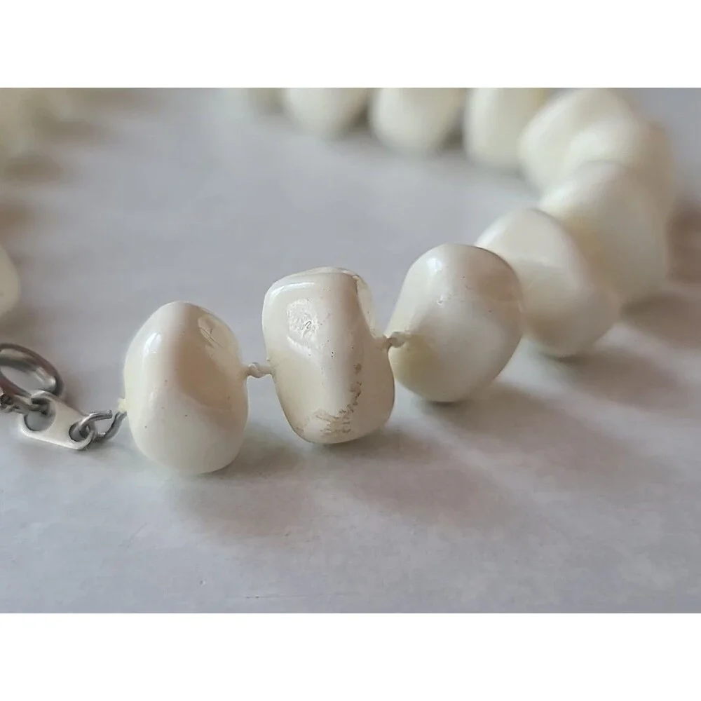 White Enamel Beaded Necklace, Vintage Costume Jewelry, READ DESCRIPTION